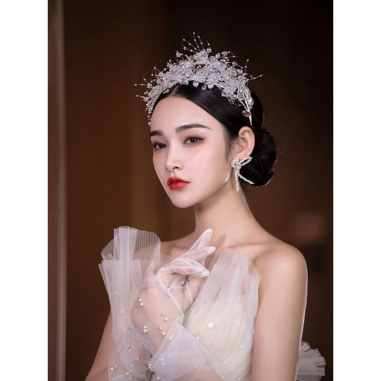 Vương Miện Nhiều Tầng Trong Suốt Lấp Lánh Sang Trọng Dùng Trang Điểm Cô Dâu / Trang Điểm Tóc Cho Nữ 18 Tuổi
