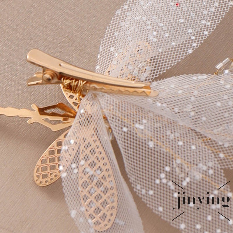 Cặp kẹp tóc GETNOIVAS bướm pha lê đá sáng chiếu cánh lưới trắng dùng đám cưới cho cô dâu