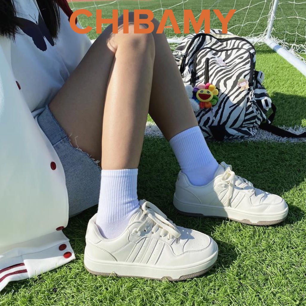 Giày thể thao nữ trắng đế bằng phong cách RETRO, Giày Sneaker nữ CHIBAMY siêu nhẹ dáng basic cao 3cm