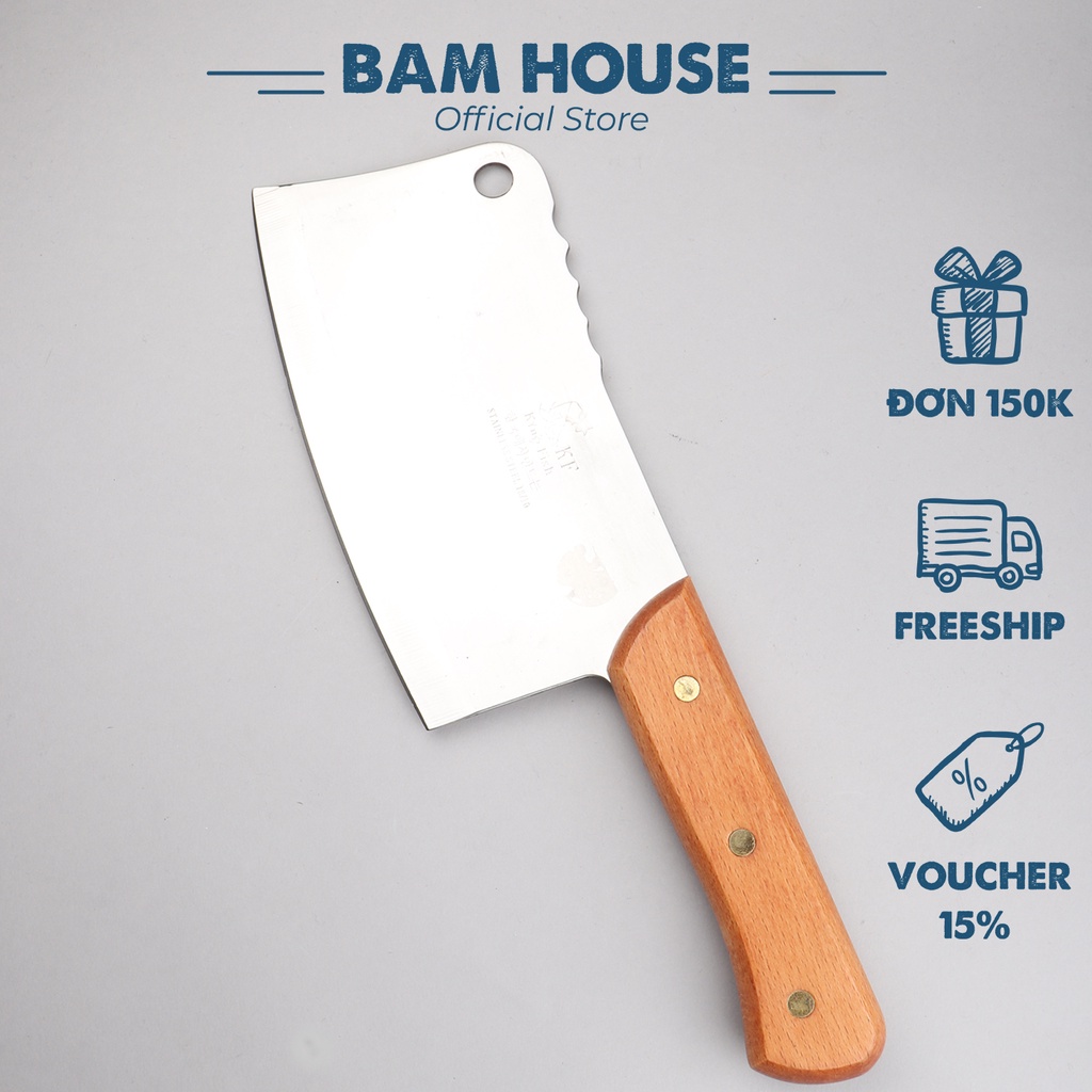 Dao đại chặt xương inox Bam House cán gỗ lưỡi ngắn siêu bén cao cấp DDLN02 - Gia dụng bếp
