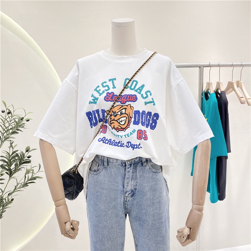 SUXI Áo Thun Tay Ngắn Dáng Rộng In Hình Phong Cách Retro Hàn Quốc Cho Nữ