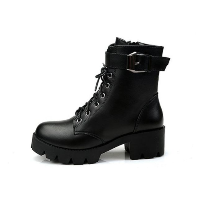Boots cổ ngắn,Boots combat,Giày nữ, kéo khóa, cao gót, thắt dây, gót thô, đế dày, thời trang, cho mùa đông ( sẵn) M116