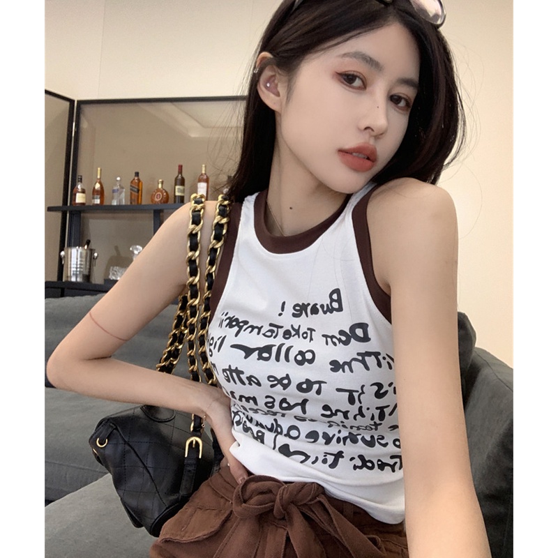 Áo Hai Dây Dáng Ôm In Chữ Thời Trang Mùa Hè