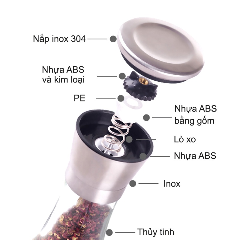 Xay Tiêu Nắp Inox Sang Trọng Tiện Dụng