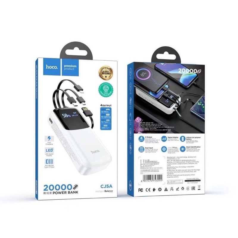 ✔FREESHIP✔Pin Sạc Dự Phòng Đa Năng 10000 MAH -Hoco CJ5-Tích hợp cáp sạc Lighting cho IPhone-Micro Type c-Samsung-Android