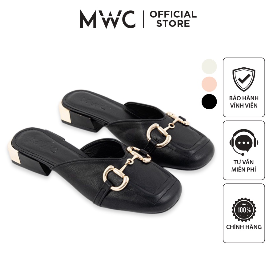 Giày MWC 4190 - Giày Sục Cao Gót Đế Vuông 3CM Phối Khóa