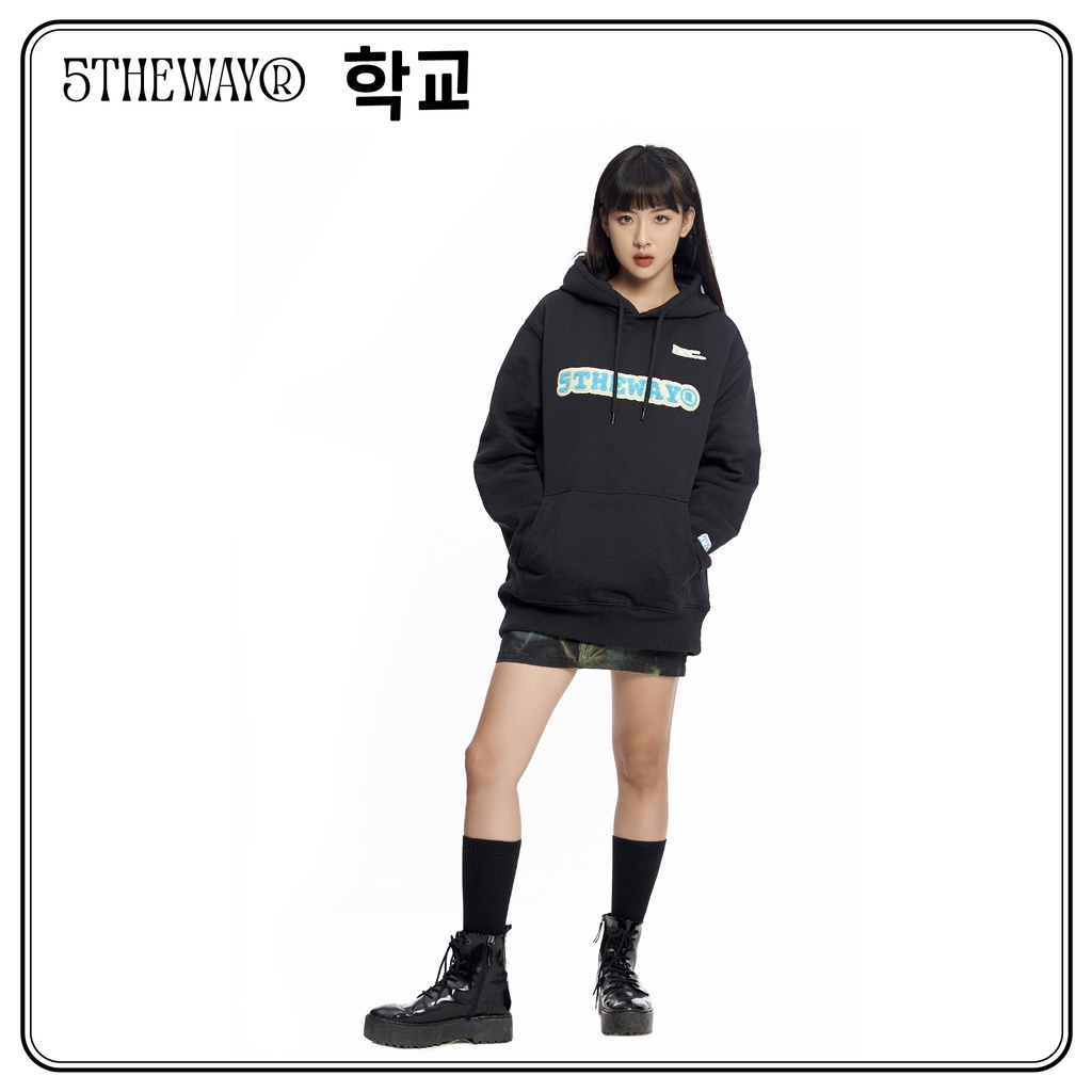 Áo Hoodie 5THEWAY /sketch/ thêu xù màu đen BLACK