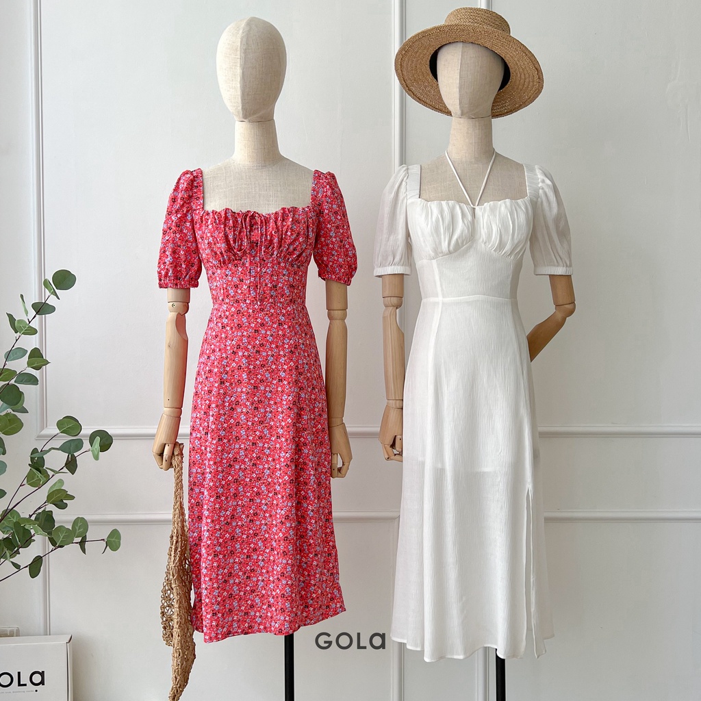 Đầm STELIA - đầm dài cổ vuông nhún ngực