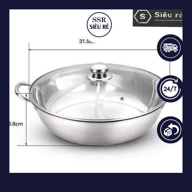 Nồi lẩu Hot Pot 2 ngăn inox - size lớn 30cm - dầy dặn nấu được bếp từ cao cấp (PD7399)