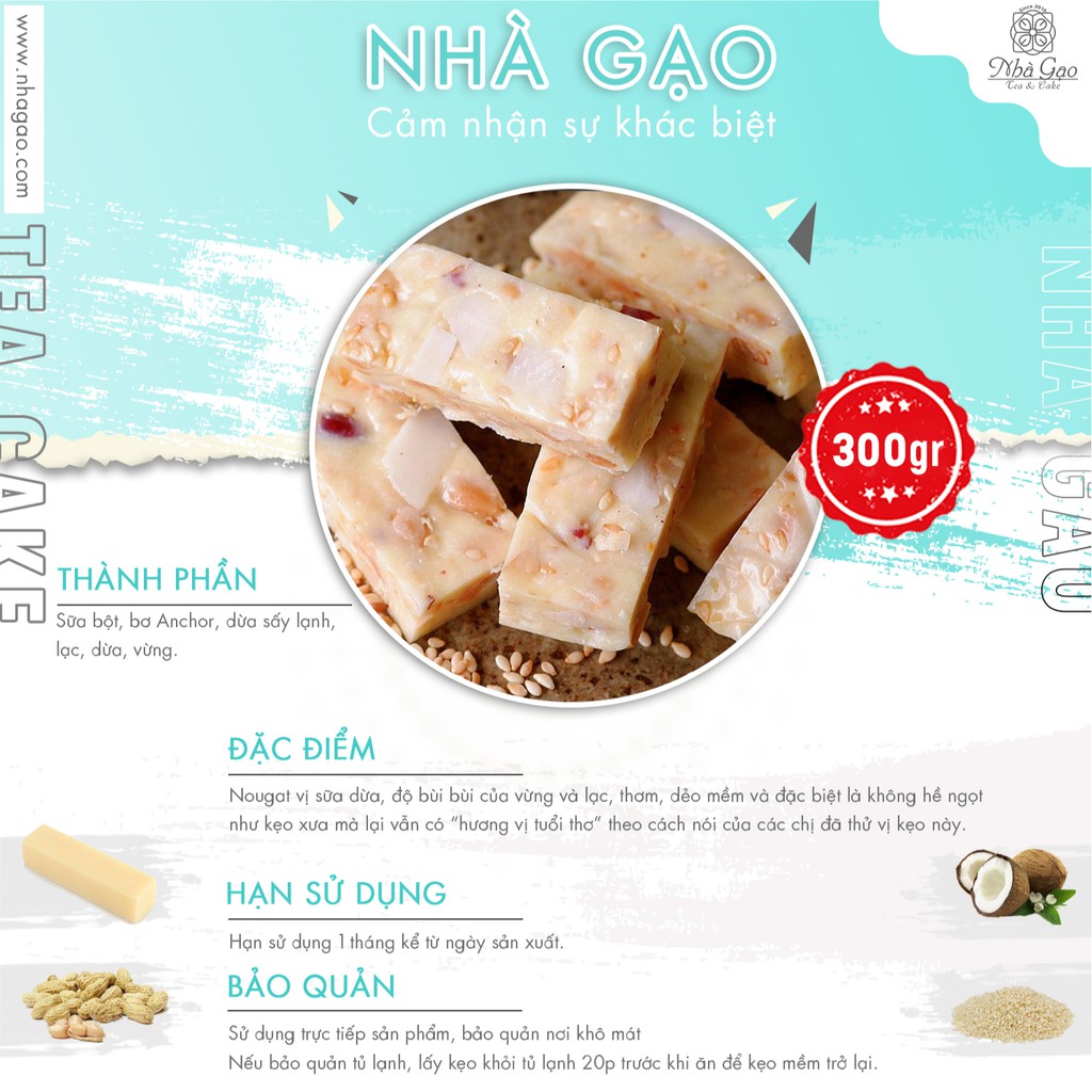 Kẹo nougat cao cấp Nhà Gạo vị sữa dừa hộp 300gr