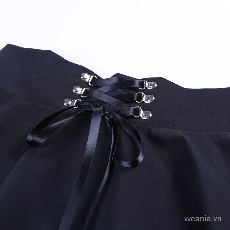 Chân váy lưng cao phối ren hoa phong cách Gothic