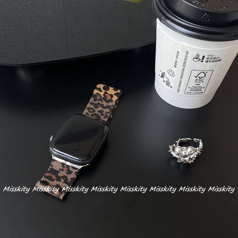 Dây Đeo Inox Họa Tiết Da Báo Cho Đồng Hồ Thông Minh Apple Watch Serise 7 Band 45mm 41mm 42mm 40mm 44mm Series 3 4 5 SE 6