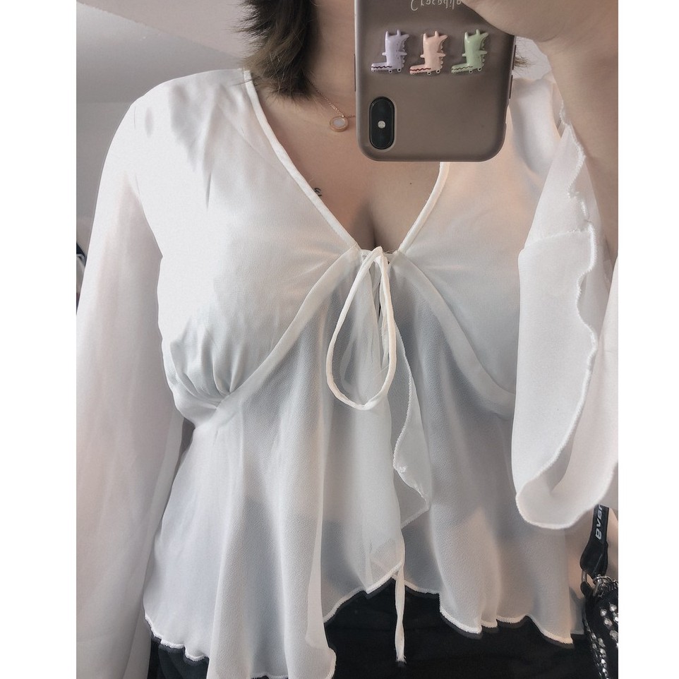 áo kiểu bigsize , croptop dành cho người béo , vải chifon tay dài , hack dáng cực chuẩn cho nàng mũm mĩm