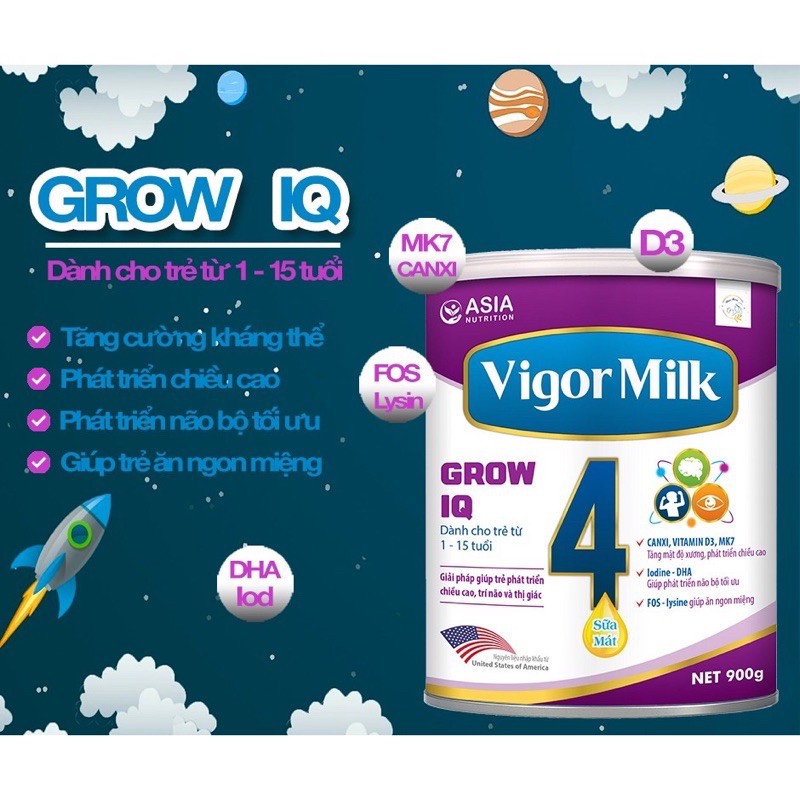 Sữa Bột VIGOR MILK GROW IQ Hộp 900g