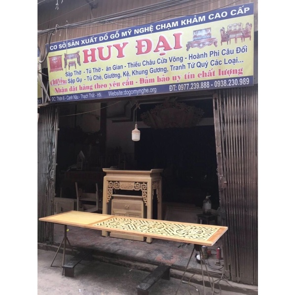 Bộ bàn thờ gỗ sồi 127cm màu óc chó