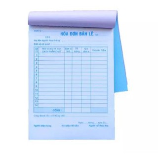 Lốc 5 quyển hóa đơn bán lẻ 3 liên 13x19cm (50 bộ - 150 tờ)