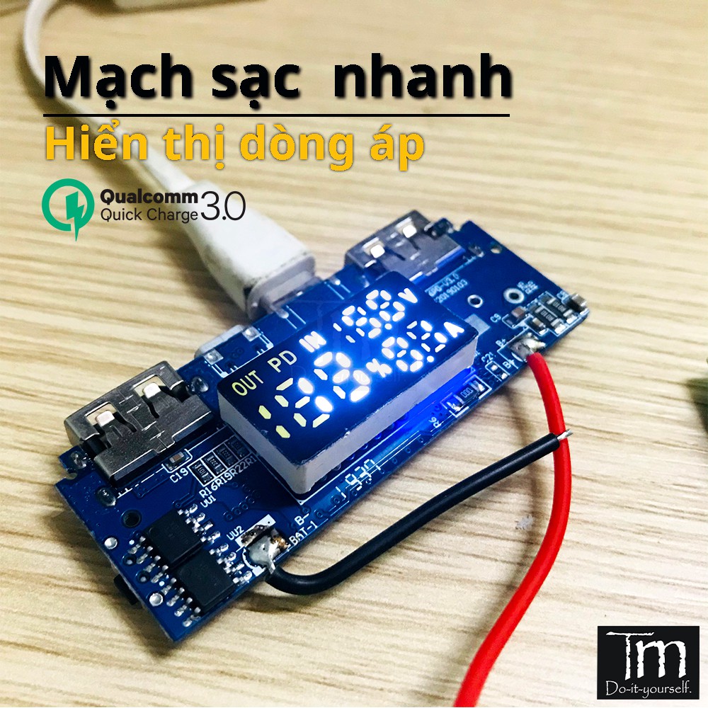 Mạch Sạc Dự Phòng Sạc Nhanh QC3.0 Hiển Thị Dòng Áp LCD