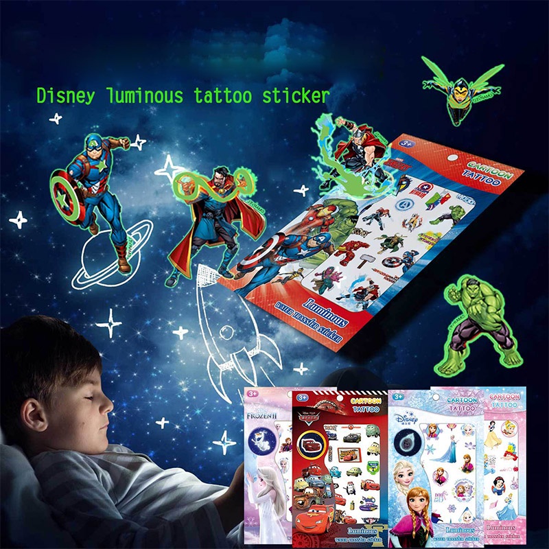 Set 2 Hình Xăm Dán Dạ Quang Chống Nước Hình Công Chúa Băng Giá Dễ Thương