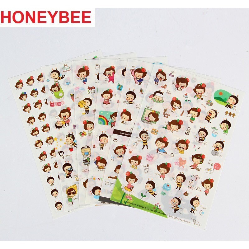 Bộ 6 Tấm Sticker Dán Trang Trí Sổ Lưu Niệm Hình Cô Momoi, honey bee