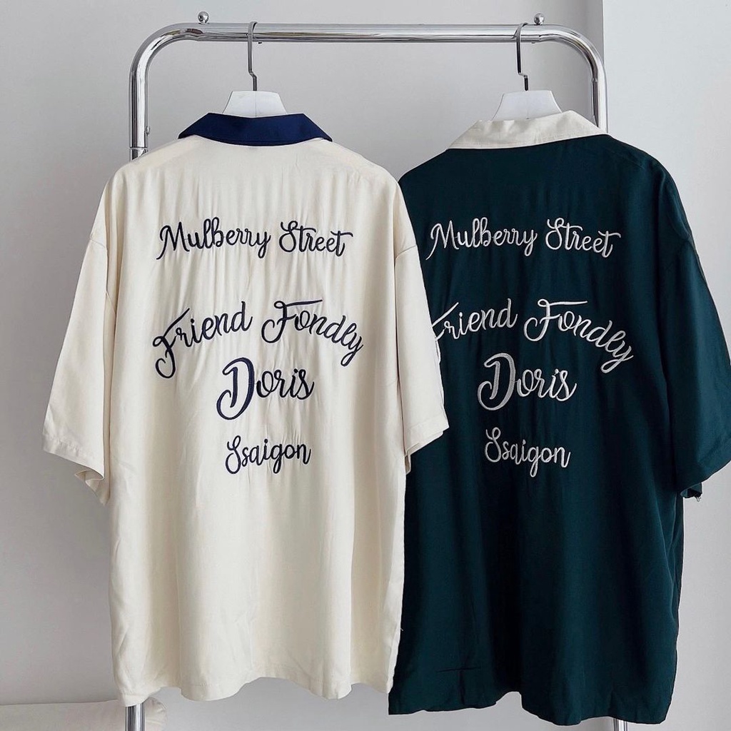 Áo Sơ Mi Thêu DORIS Tay Lỡ Form Rộng / 2 Màu / Unisex