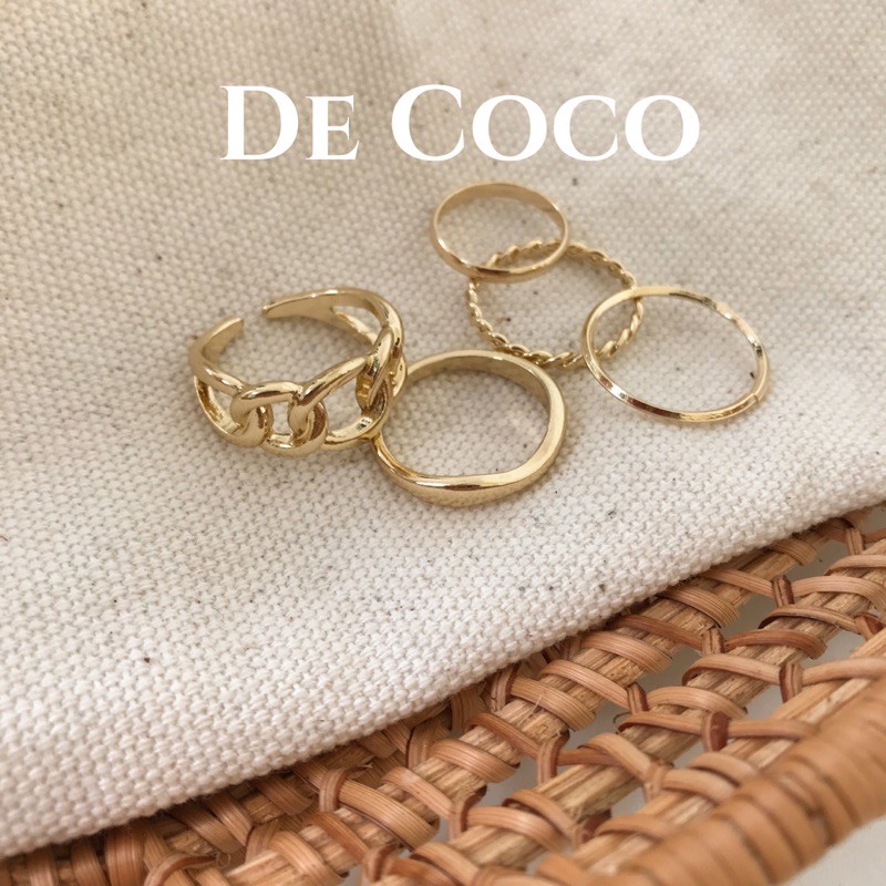 Set nhẫn nữ 5 chiếc basic màu vàng Gold De Coco