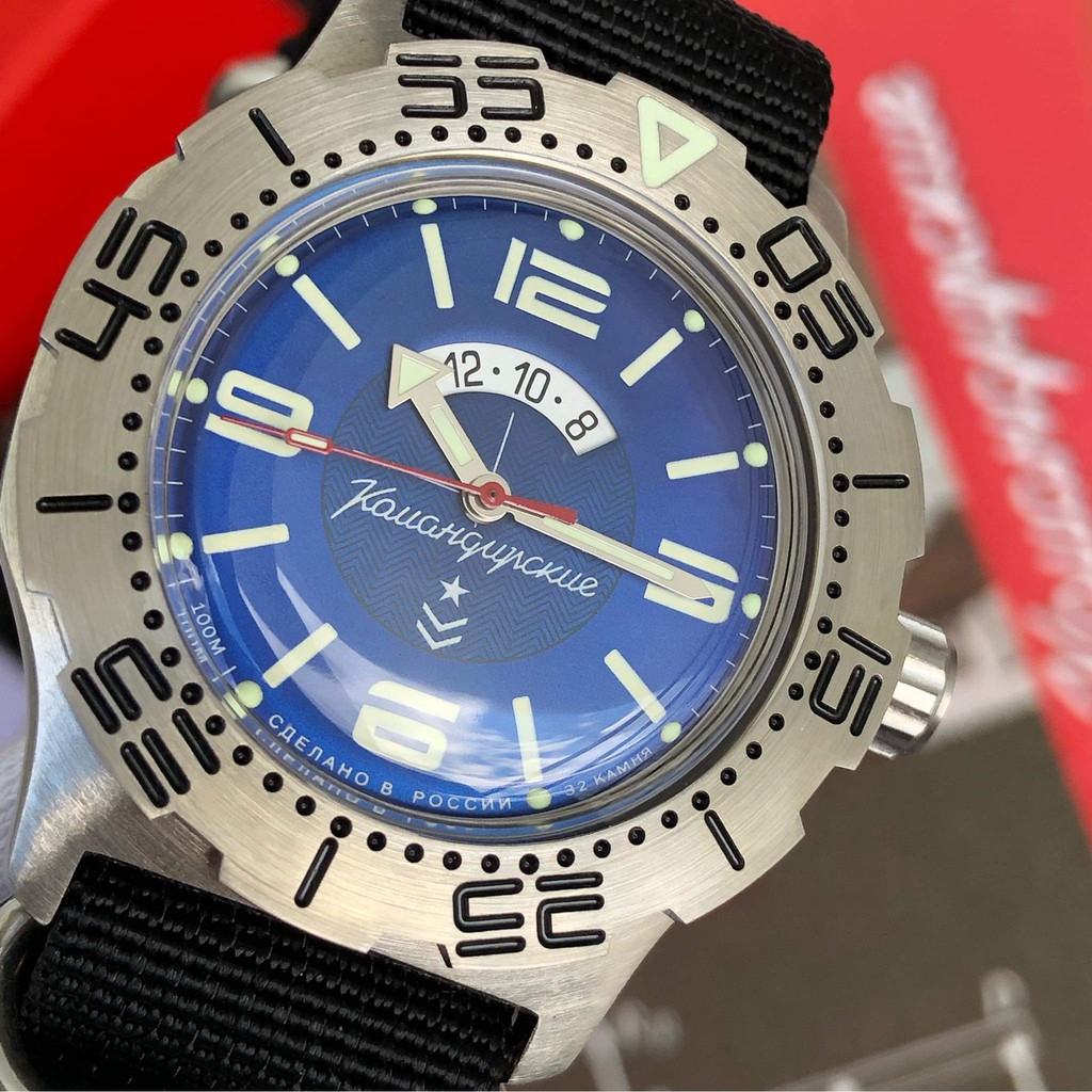 Đồng hồ Nam Komandirskie Vostok máy automatic, size mặt 42, size dây 20, chống nước 20Atm, BH 1 năm. Đồng hồ Nga