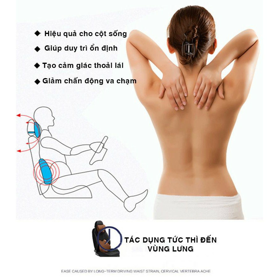 Bộ tựa lưng + gối cao su mềm dùng trên ghế ô tô ghế văn phòng