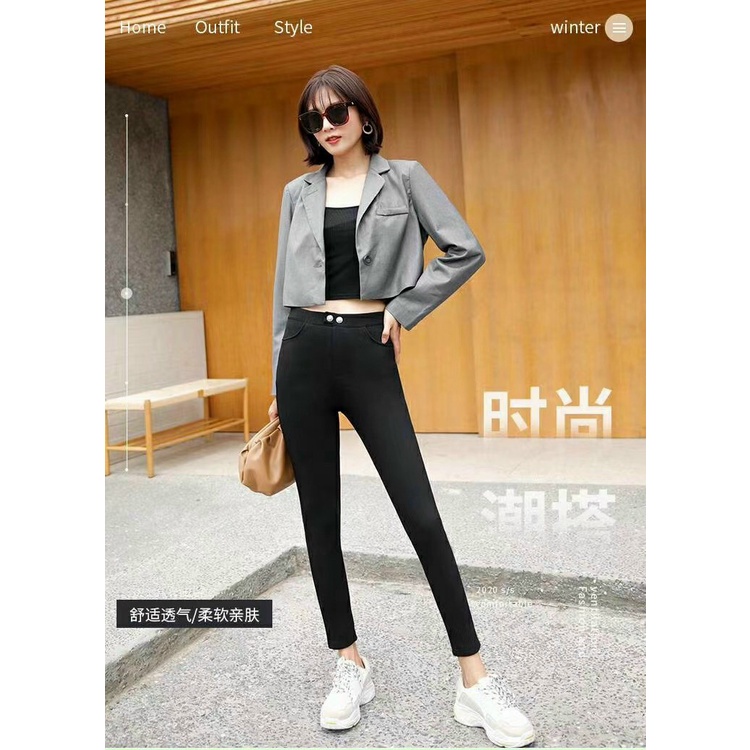 Quần Legging Lót Nỉ ⚡Cao Cấp⚡ 2 khuy G002 Phong Cách Hàn Quốc