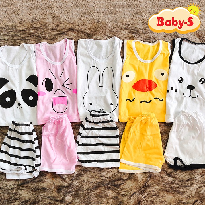 Bộ ba lỗ cotton 2 chiều mùa hè họa tiết hình thú cho bé trai và bé gái 2-13kg chất co giãn thoáng mát Baby-S - SBVN014