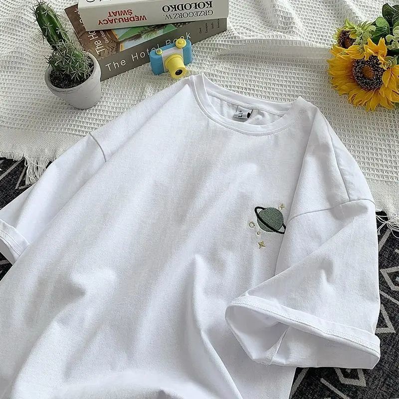 Áo Thun Tay Ngắn Dáng Rộng Thêu Hình Hành Tinh Kiểu Nhật Bản Thời Trang Mùa Hè 2022 Cho Nữ