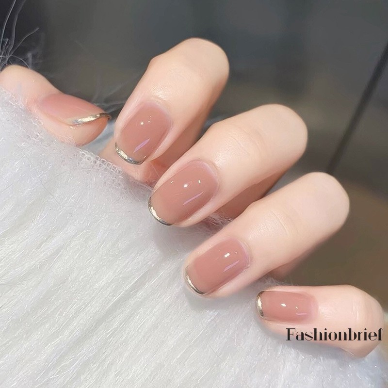 Set 24 Móng Tay Giả Hình Tròn Màu Hồng Cát Dành Cho Nữ