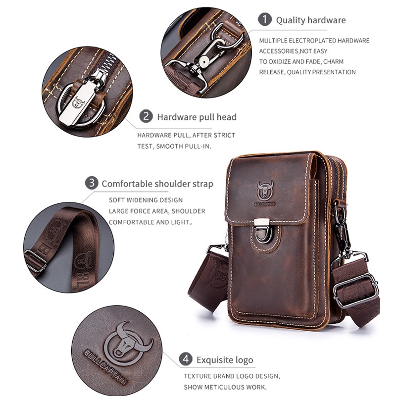 Túi Da Bò Đeo Hông Đựng Điện Thoại Đa Năng Cá Tính Cho Nam