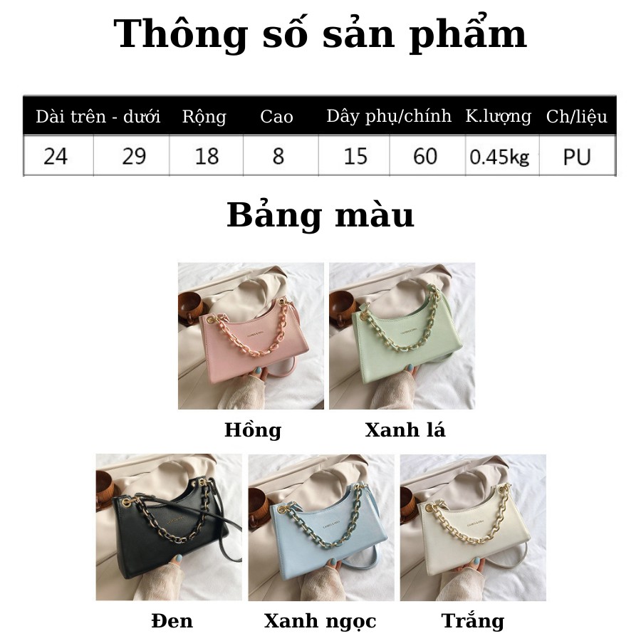 Túi xách nữ đẹp Giang Ngọc phối xích 100% da PU Màu mới xanh ngọc