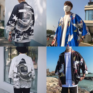 Áo khoác Kimono dáng rộng in họa tiết thời trang cho nam nữ