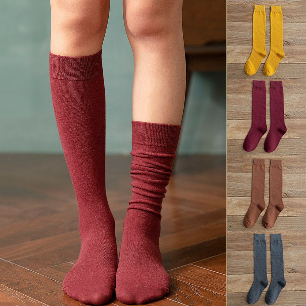 Vớ Cotton Cao Qua Gối Nhiều Màu Sắc Co Giãn Thời Trang Mùa Thu Dành Cho Nữ