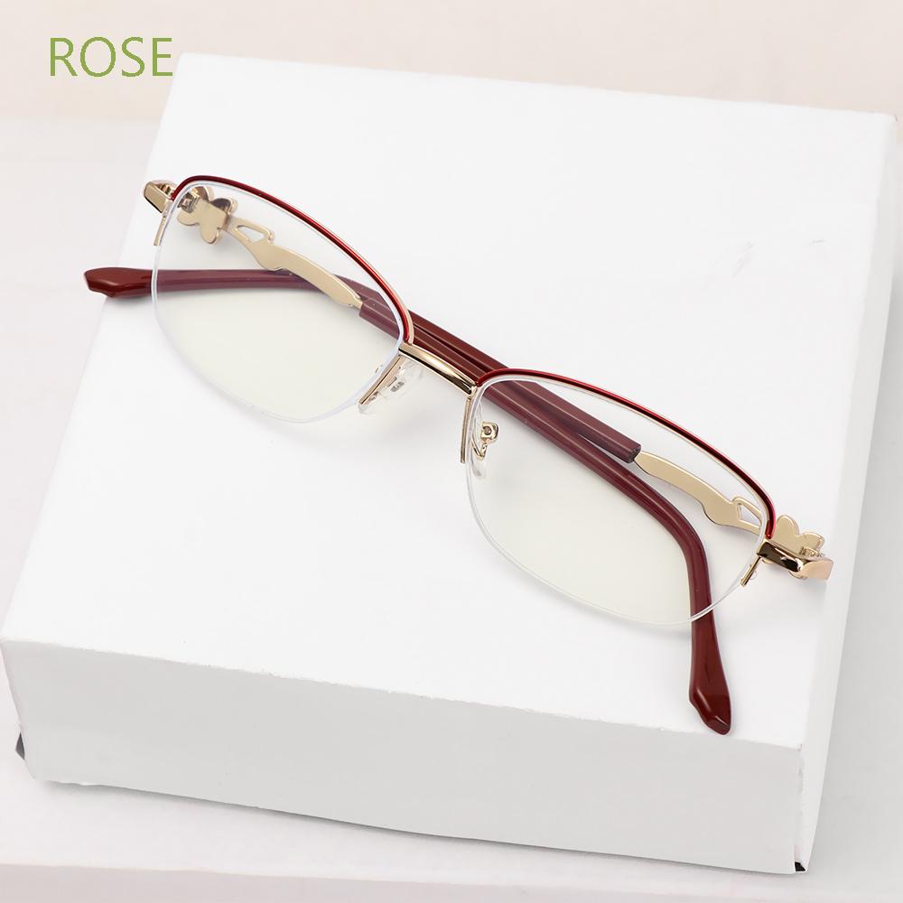 ROSE Anti-fatigue Anti Blue Light Reading Glasses Radiation Protection Computer Goggles Presbyopic Eyeglasses Anti-UV Women Fashion Luxury Transparent Metal Frame...