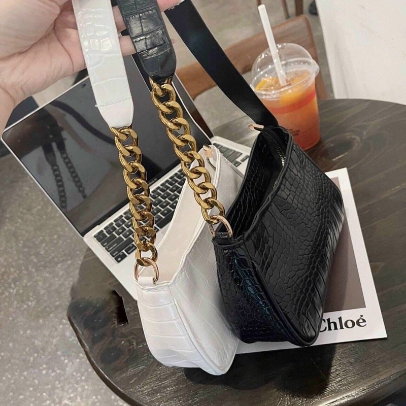 Túi da trơn Kẹp nách phối dây xích