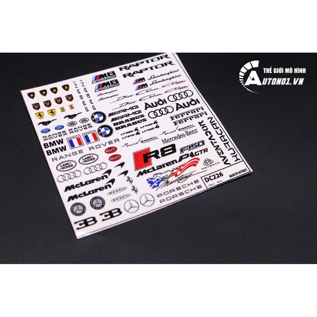 DECAL NƯỚC LOGO THƯƠNG HIỆU CÁC HÃNG XE CHO Ô TÔ 1:18 DC226