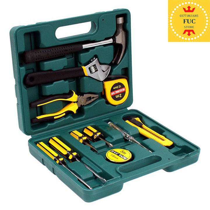 Bộ Dụng Cụ Sửa Chữa 16 Món Đa Năng, Kìm Búa Tô Vít Mỏ Lết Lục Giác Bút Thử Điện Thước Băng Keo Dao
