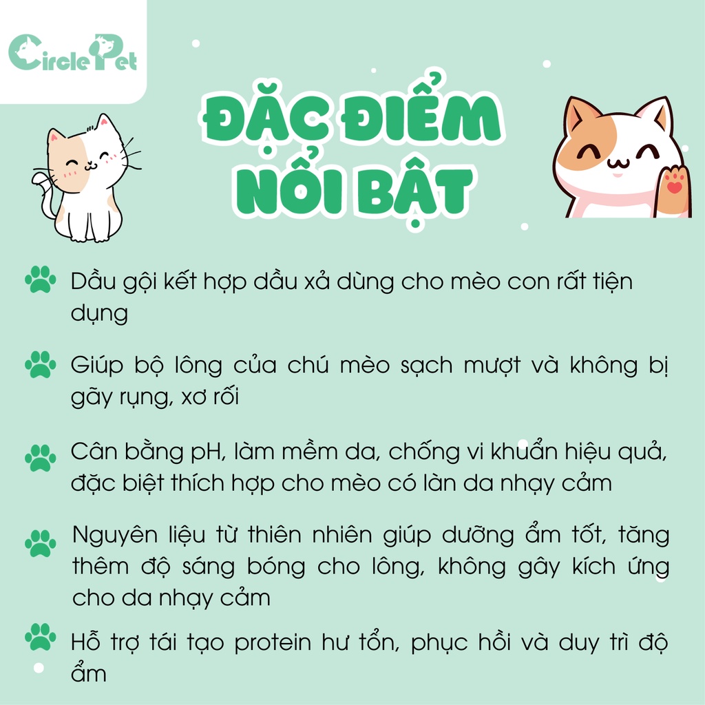 Dầu Gội Và Xả 2 Trong 1 Lee &amp; Webster Shampoo &amp; Conditioner For Kitten Cho Mèo Con Từ 8 Tuần Tuổi Chai 280g - Circle Pet