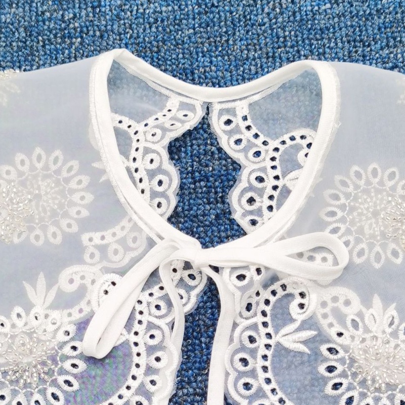 Khăn Choàng Cổ Đính Hạt Giả Hình Hoa Hướng Dương Thêu Họa Tiết Chiếc Lá Màu Trắng Phong Cách Vintage Thời Trang Cho Nữ