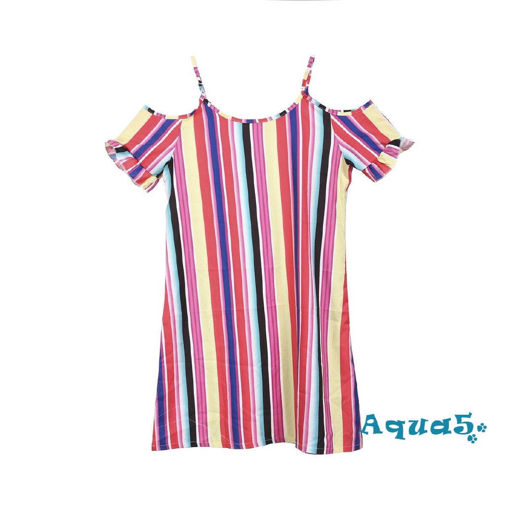 Set 2 đầm 2 dây xinh xắn phối màu cầu vồng kẻ sọc dễ thương cho mẹ và bé