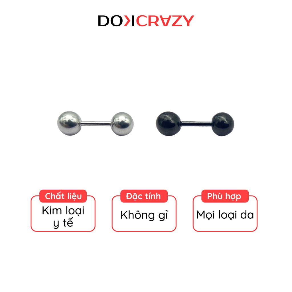 Khuyên tai quả tạ tròn trơn DOKCRAZY thời trang nhiều size unisex