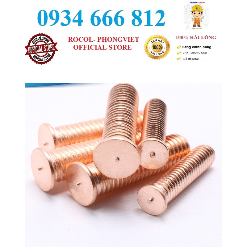 Set 50c bulong hàn nổ M6, M6X10, M6X12, M6X16, M6X20, M6x25 thép mạ đồng