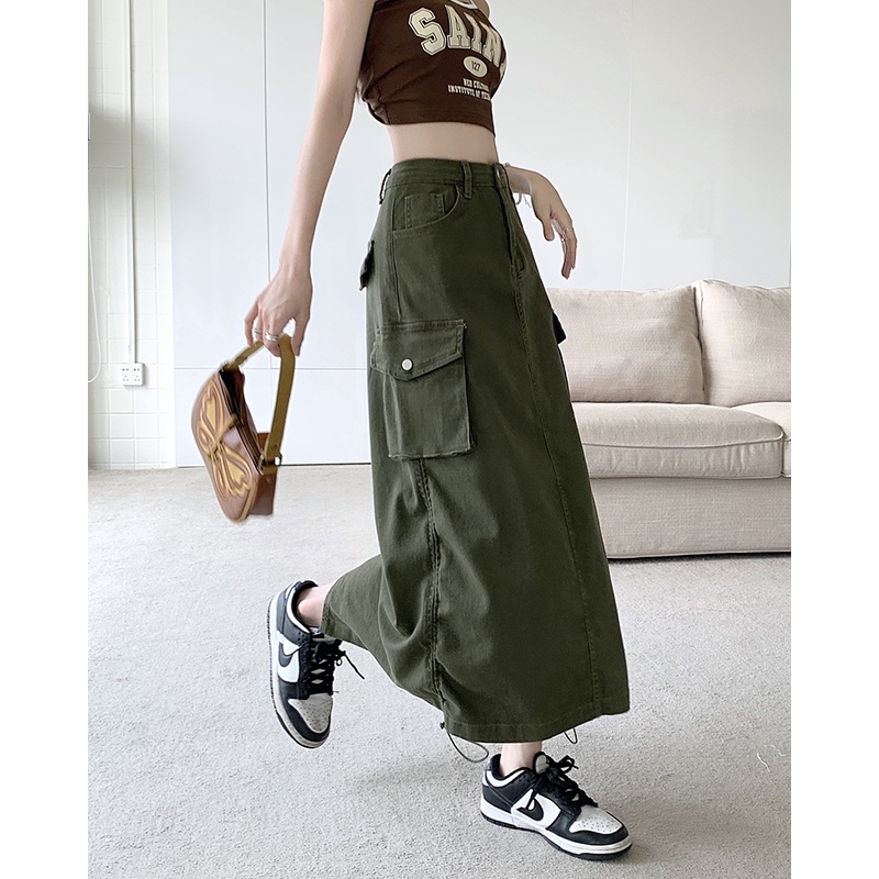 Chân Váy Chữ a Lưng Cao Phối Dây Rút Thời Trang vintage Hàn Quốc