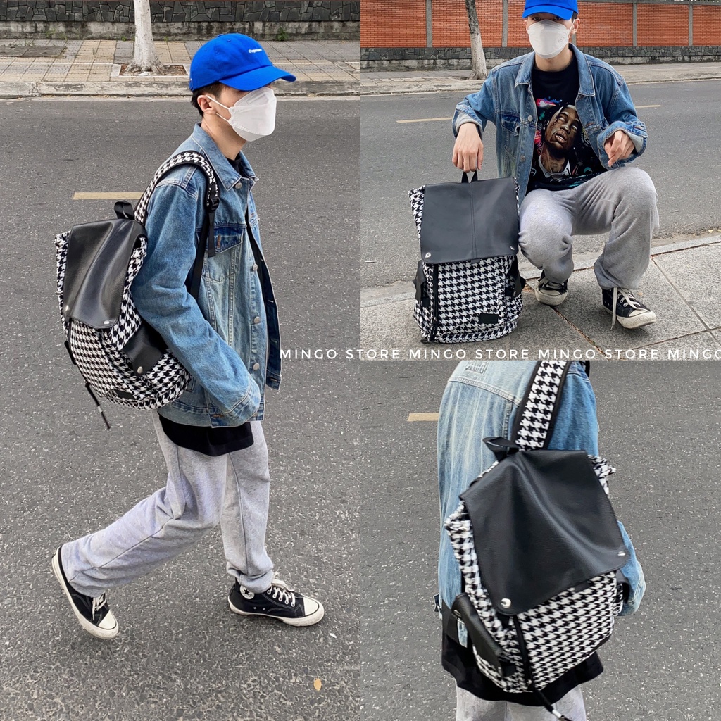 Balo caro nam nữ thời trang trendy dễ thương đi học du lịch hoạ tiết houndstooth