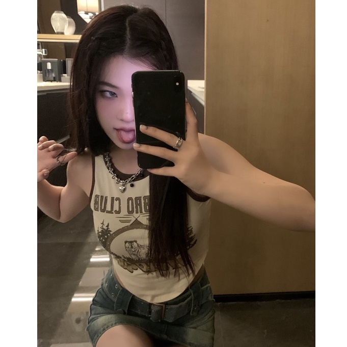 Áo Croptop Sát Nách Hoạ Tiết In Thiết Kế Độc Đáo Cho Phái Nữ