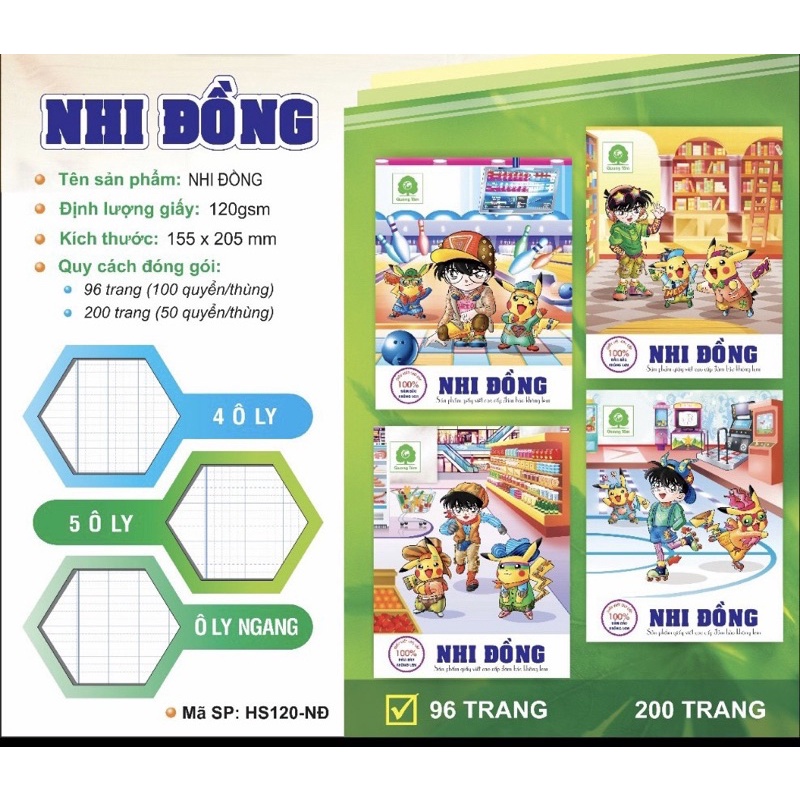 Tập học sinh 96tr độ dày 120gsm dòng kẻ 4 ôly/ 5 ôly Quang Tâm lốc 10 quyển