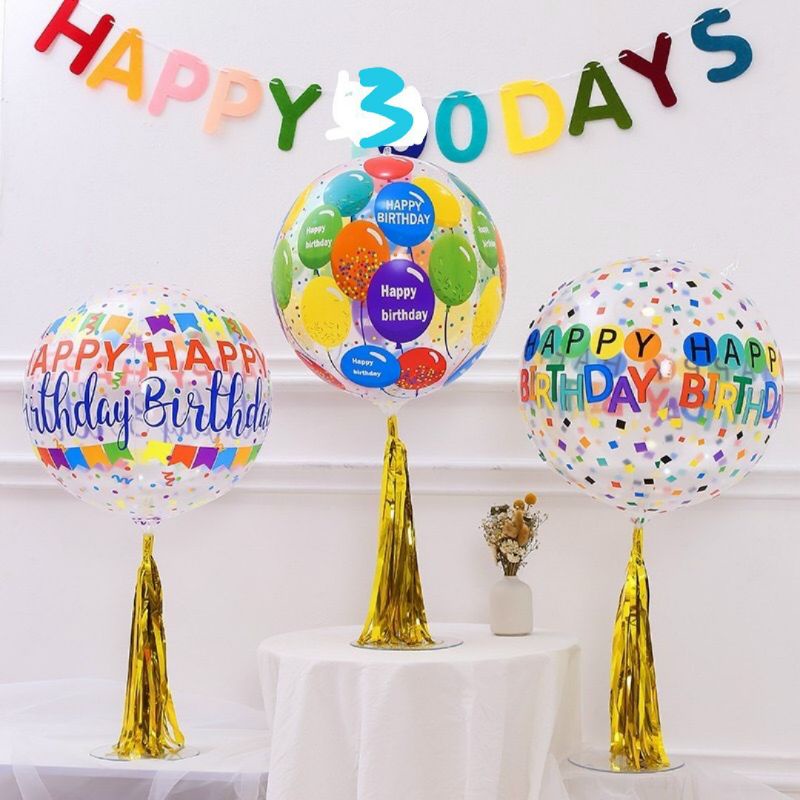 Bóng 4D in chữ happy birthday ,tua rua bóng ,trụ bóng,bộ chữ hpbd 30 thôi nôi