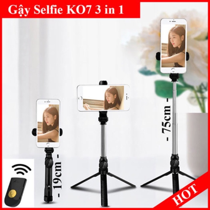 Gậy Chụp Ảnh Tự Sướng Bluetooth 3 Chân Đa Năng – Tripod K07 – Chụp Hình Selfie (Chỉ quay ngang điện thoại)